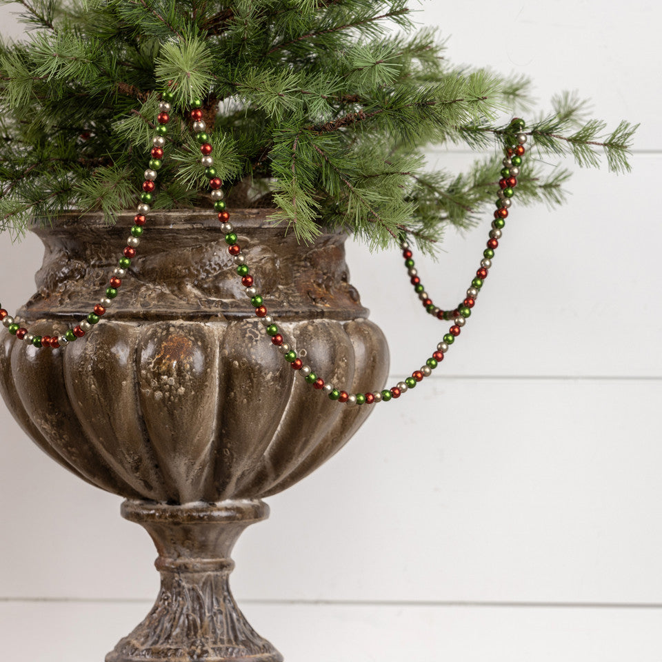 Large Aged Red, Green and Silver Bead Garland