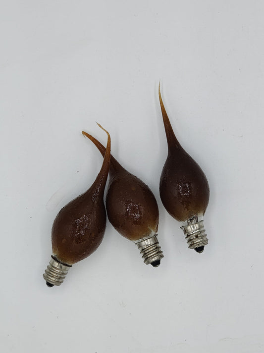 Three chocolate-scented silicone bulbs with a dimmable switch, displayed on a white background.