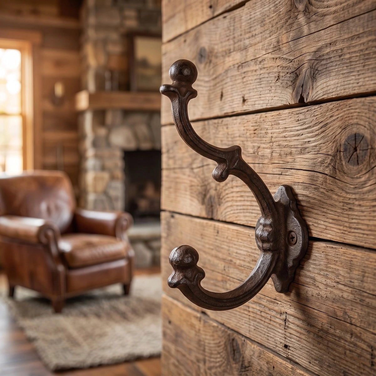Large Wall Hook Cast Iron Rustic Finish
