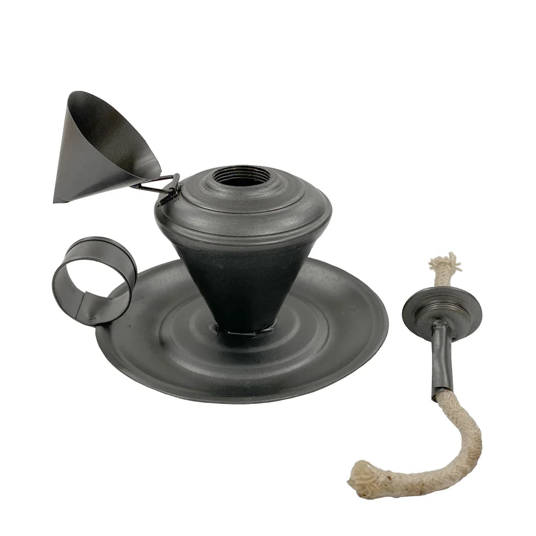 Tin Camphene-Style Lamp with Snuffer Lid- Antique Vintage Style