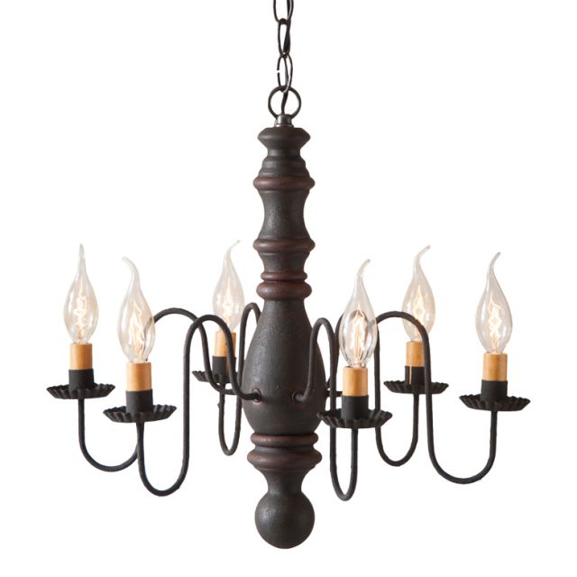 Manassas Wooden Chandelier in Hartford Black with Red Stripe