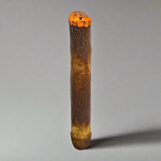 Tapered cylindrical object with a gradient from orange to brown on a gray background