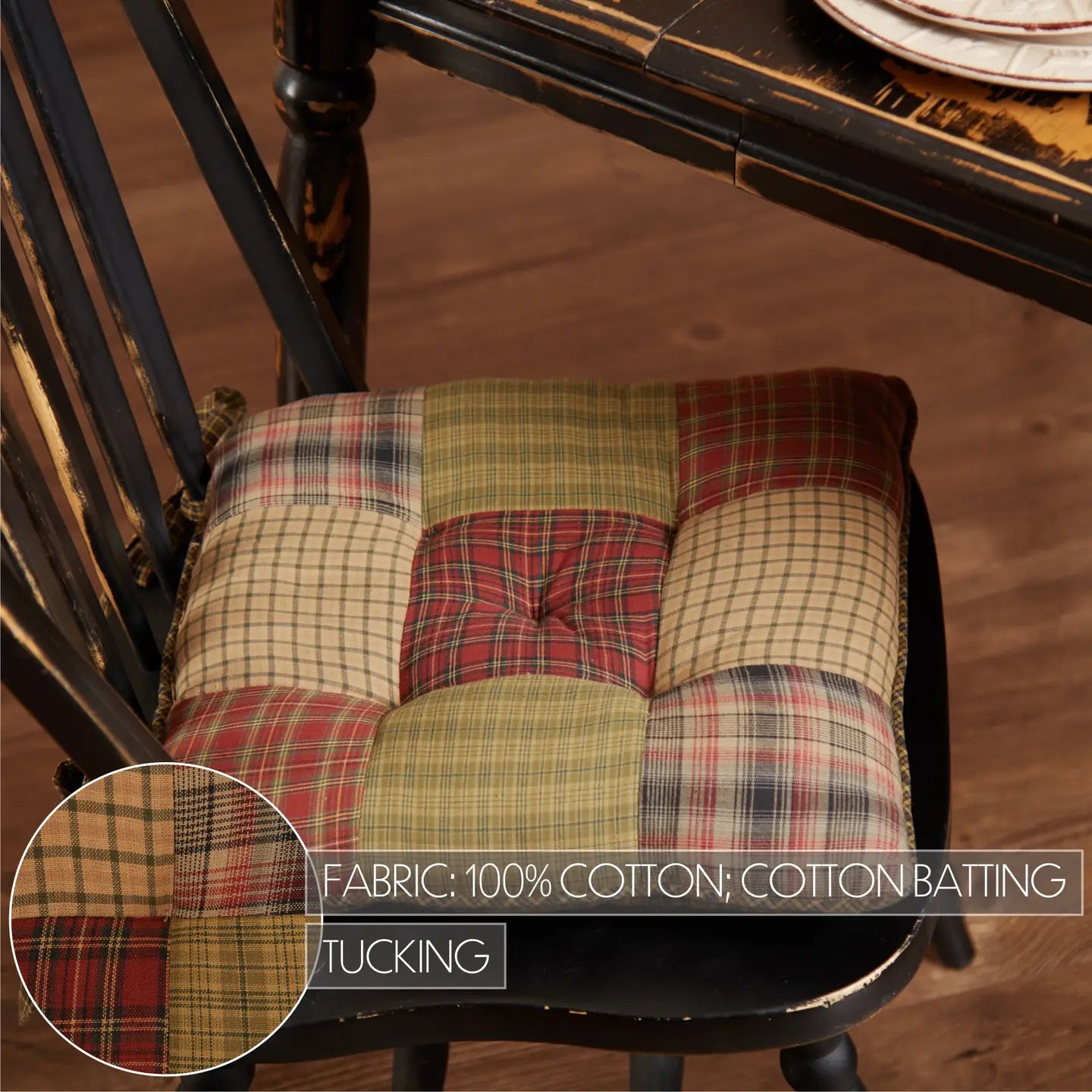 Tea Cabin Patchwork Chair Pad - Green and Red Lodge Plaid