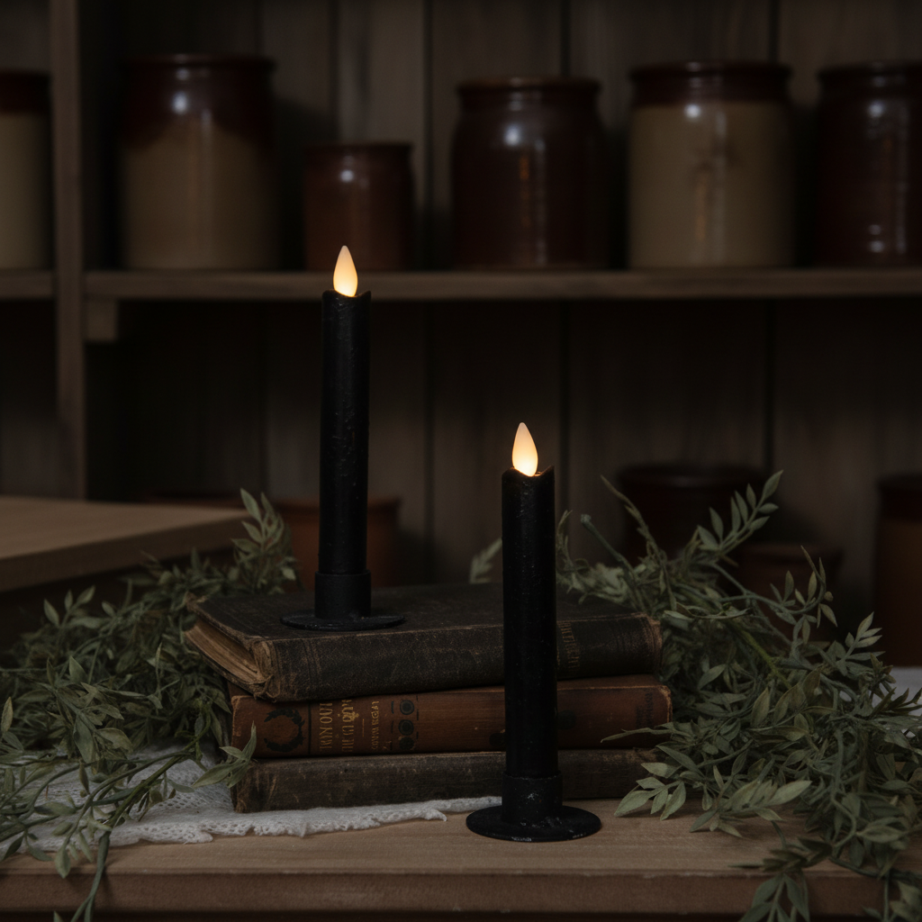6 3/4" Moving Flame Black Taper Candle