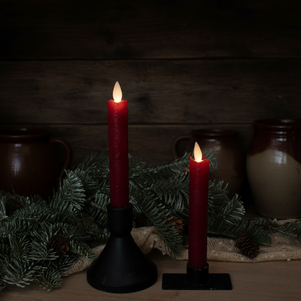 6 3/4" Moving Flame Red Taper Candle