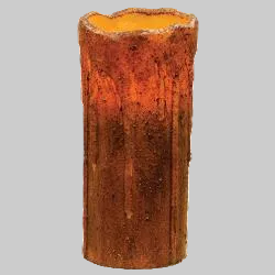 Wooden candle with a glowing orange center on a white background