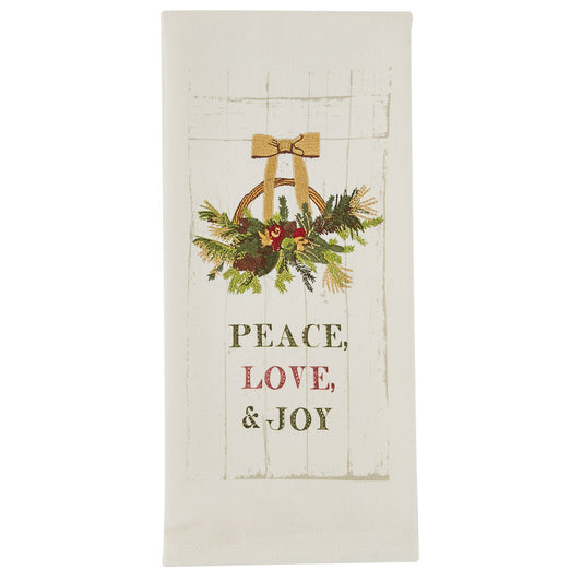 WILLIAMSBURG PEACE LOVE JOY PRINT EMBROIDERED DISHTOWEL