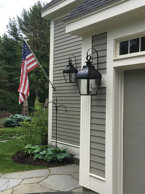 Stanfield Medium Wall Light with Top Scroll and Chimney - Antique Copper