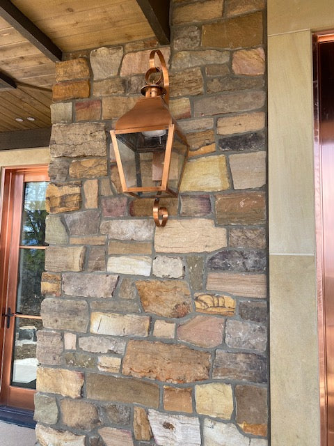 Stanfield Medium Wall Light with Top and Bottom Scroll and Chimney - Dark Brass