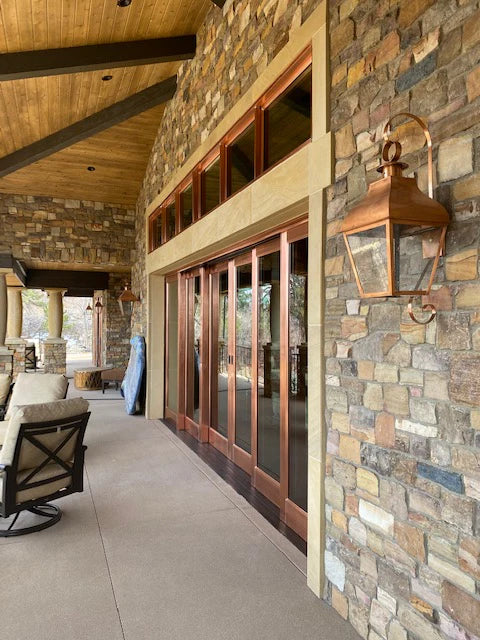 Stanfield Medium Wall Light with Top and Bottom Scroll and Chimney - Dark Brass