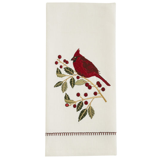 WILLIAMSBURG HOLLY CARDINAL EMBROIDERED DISHTOWEL