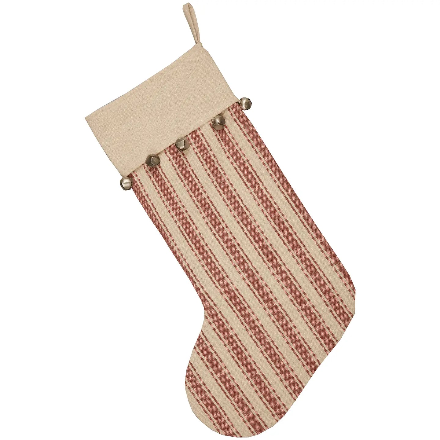 Sleigh Bells Ticking Stripe Christmas Stocking