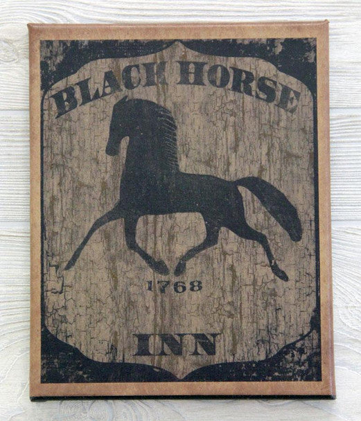 Canvas print with a prancing horse with the words "Black Horse Inn" and the date 1768