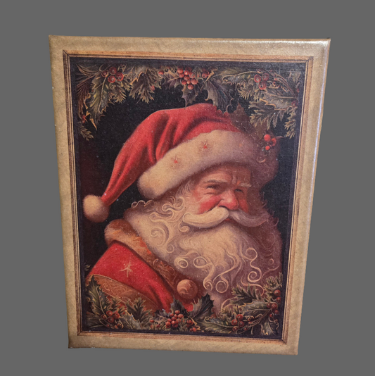 Canvas print featuring Santa with a holly border
