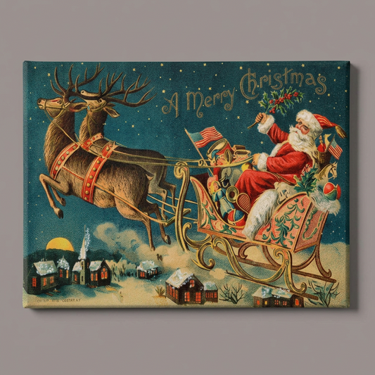 Reindeer and Sleigh Canvas Print 8 x 10