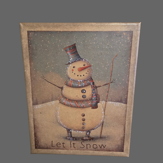 Canvas print featuring a snowman with the words "Let It Snow" printed underneath him
