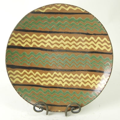Fancy Three Quill Redware Plate