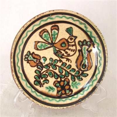 Bird and Tulip Redware Plate