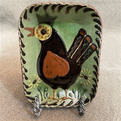 Small Folk Art Bird Redware Plate