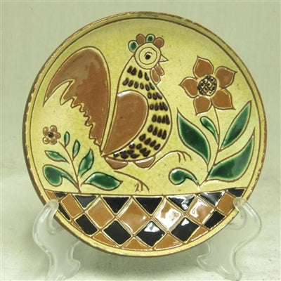 Redware Chicken Plate with Flower