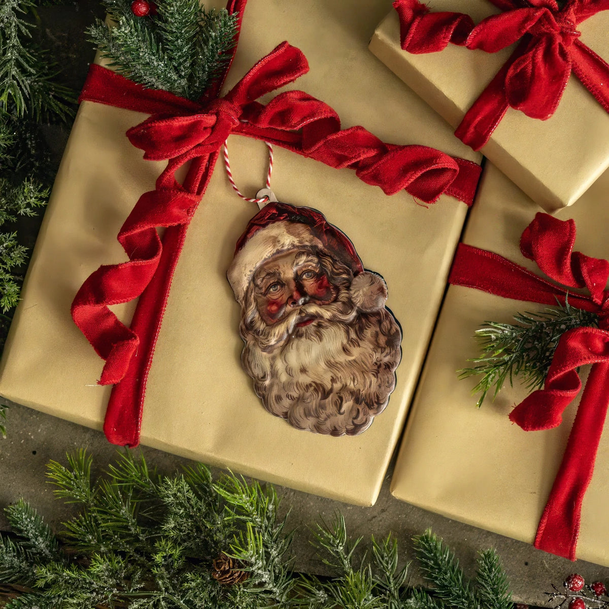 6.5" Santa Head Metal Ornament