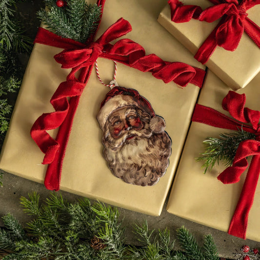 6.5" Santa Head Metal Ornament