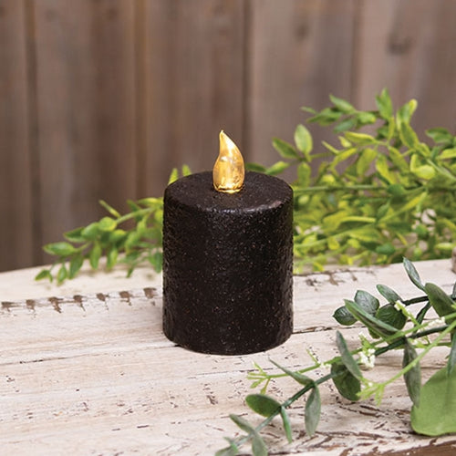 Warm Glow Textured Black Flicker Flame Timer Pillar