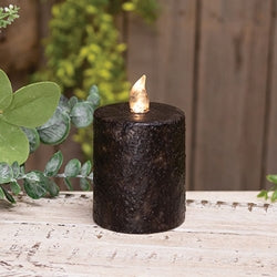 Warm Glow Textured Black Flicker Flame Timer Pillar