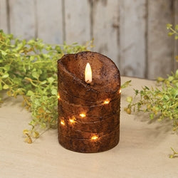 Burnt Mustard LED Wrapped Flicker Flame Timer Pillar