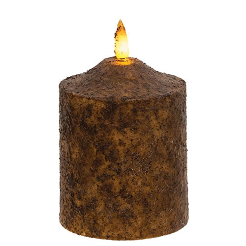Burnt Mustard Flicker Flame Timer Cake Pillar