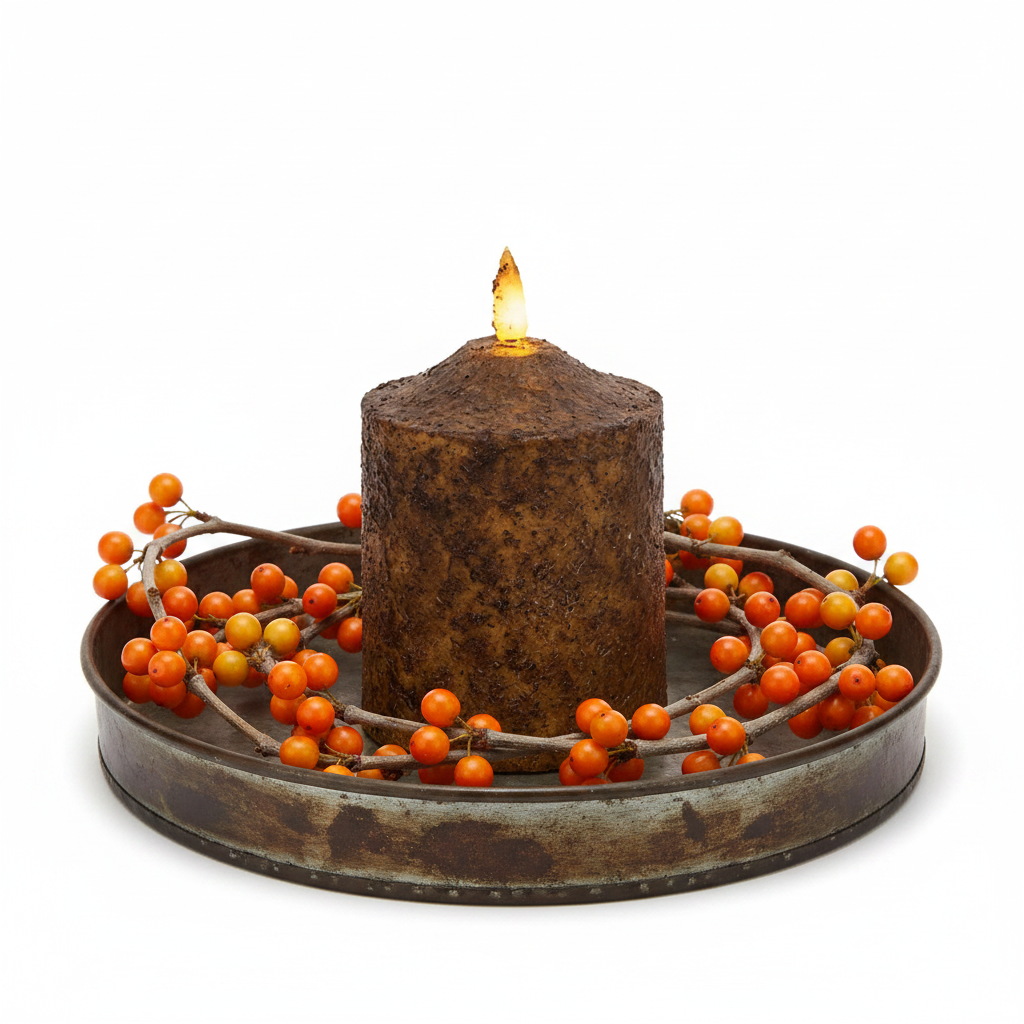 Burnt Mustard Flicker Flame Timer Cake Pillar