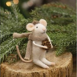 Felted Mouse w/Beige Scarf Christmas Ornament