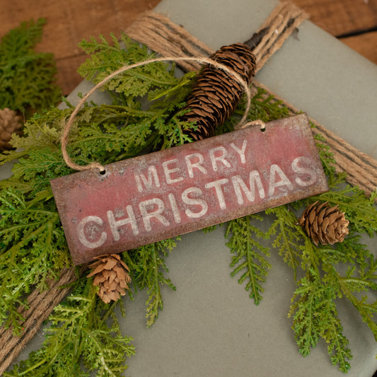 PRIMITIVE MERRY CHRISTMAS ORNAMENT