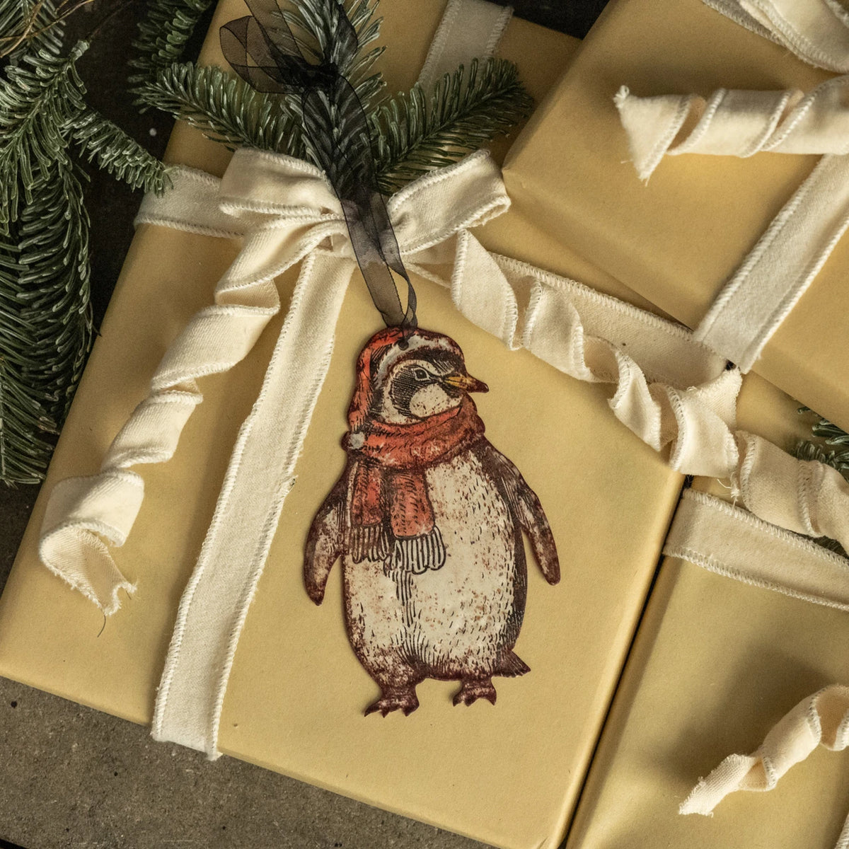 6" Penguin with Scarf Metal Ornament