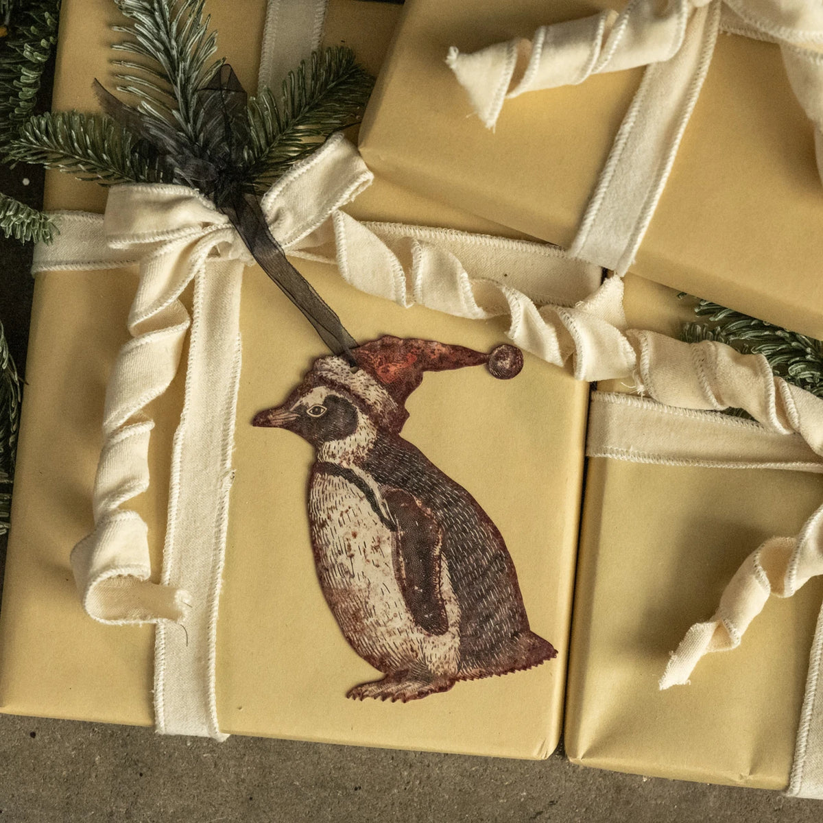 6" Santa Hat Penguin Metal Ornament