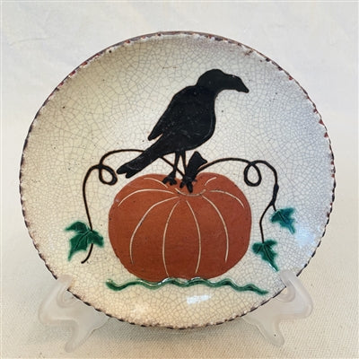 Crow on Pumpkin Redware Plate
