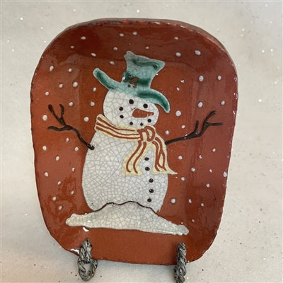 Small Redware Snowman Plate