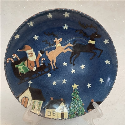 Santa and Reindeer Redware Plate