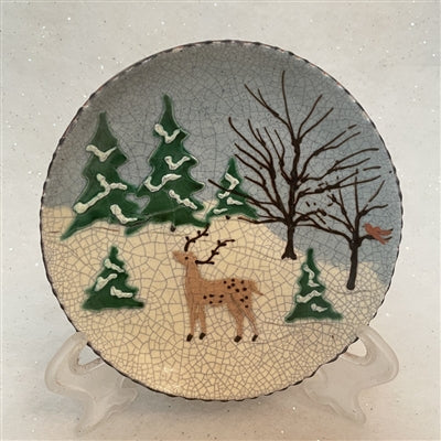 Winter Deer Scene Redware Plate