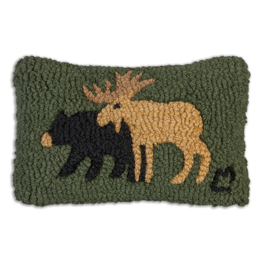 Moose and Bear Hooked Pillow