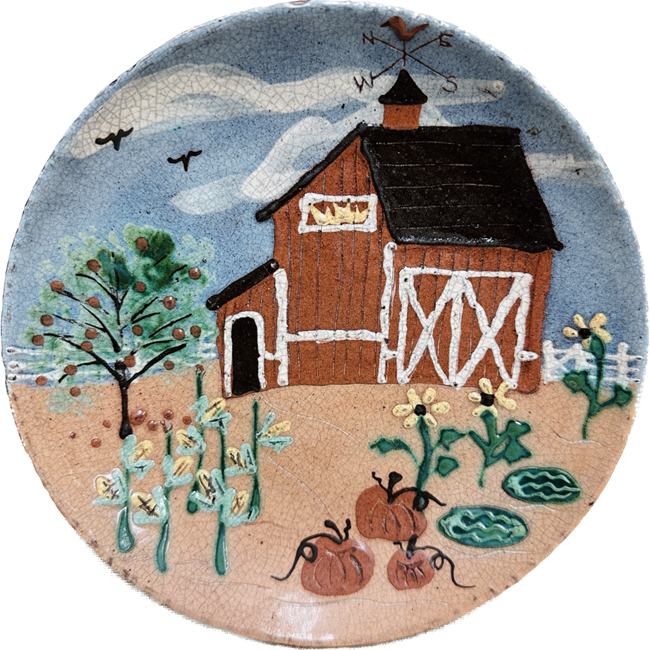 Fall Farm Scene Redware Plate