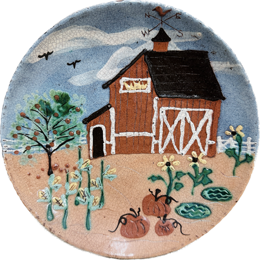 Fall Farm Scene Redware Plate