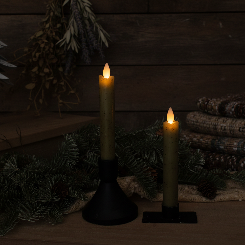 6 3/4" Moving Flame Green Taper Candle