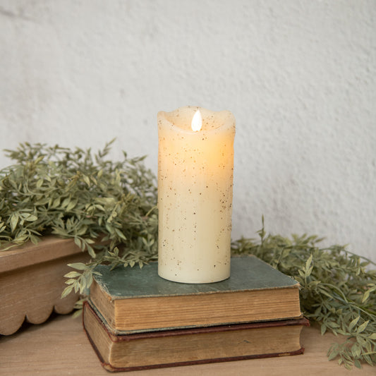 7" moving flame cream pillar candle with timer feature
