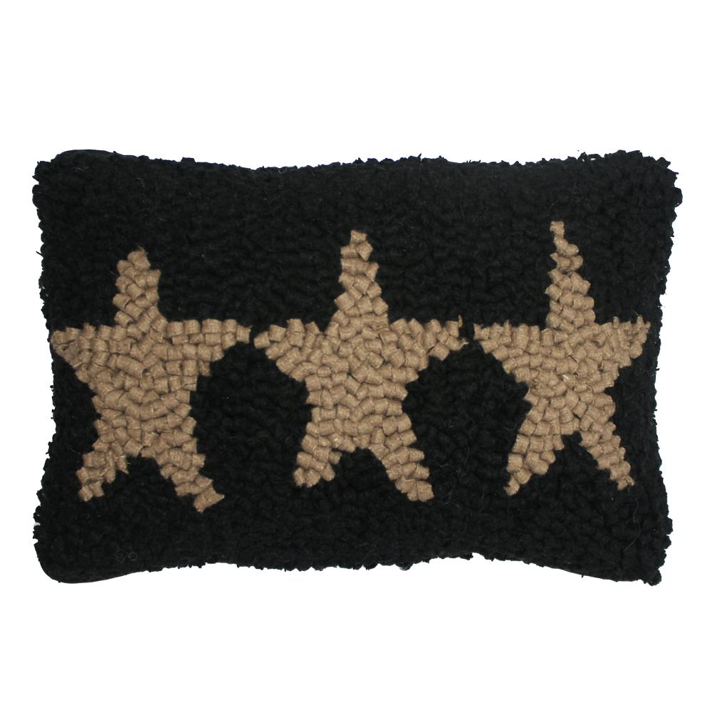 Three Star Hooked Pillow Black