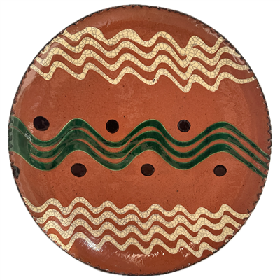 Simple Quilled Redware Plate with Squiggles and Dots