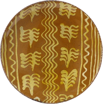 Fancy Four and Single Quilled Redware Plate