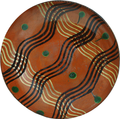 Tri-Color Simple Quilled Redware Plate