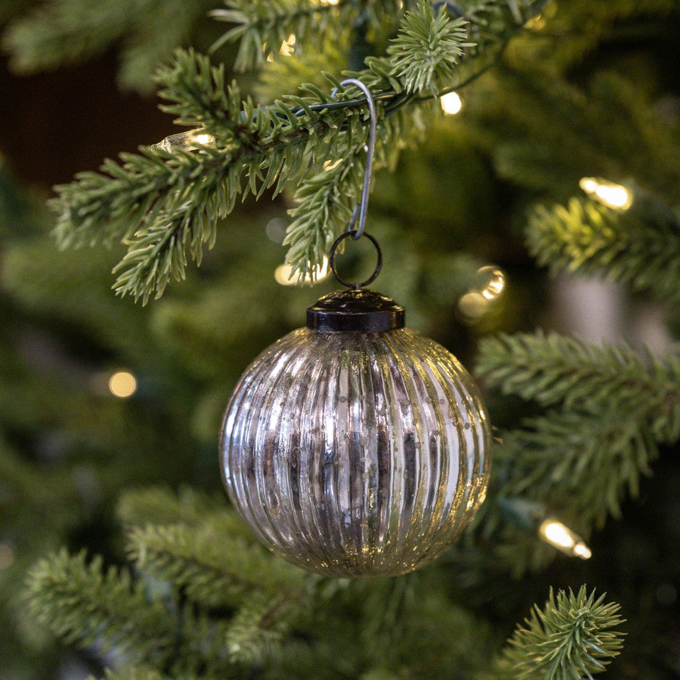 3" Ribbed Silver Kugel Ornament