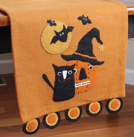 Cats, Bats, Pumpkin, Oh My Felt Primitive Table Runner